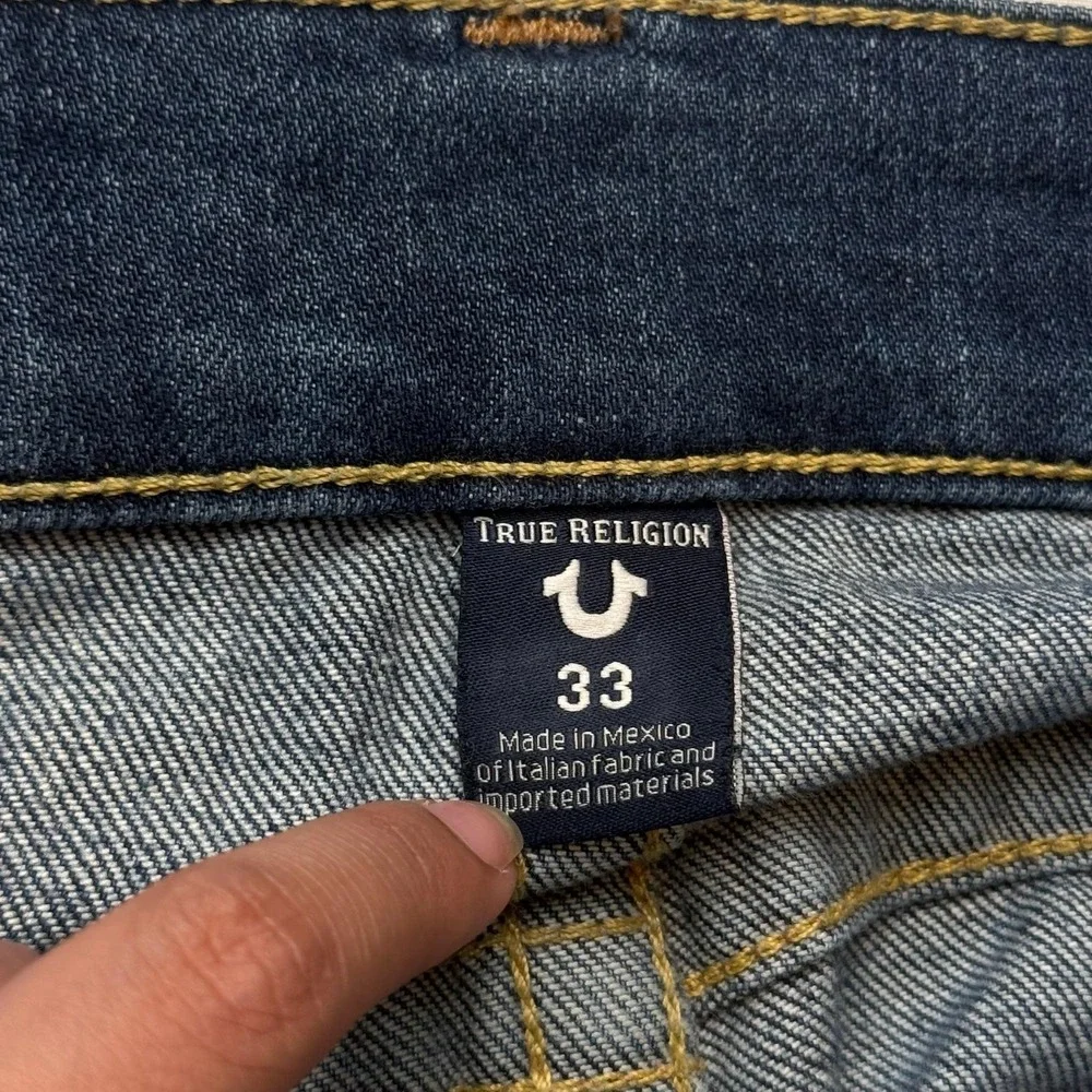 True Religion Jeans Mens 33x33 Blue Med Wash Regular Straight Logo Pockets Denim